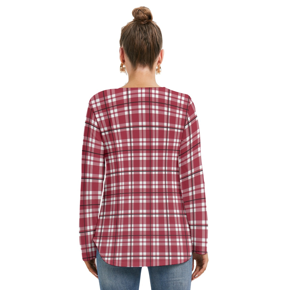 Alabama - Crimson Tide tartan plaid  Women's Long Sleeve Neckline Tie Sweatshirt
