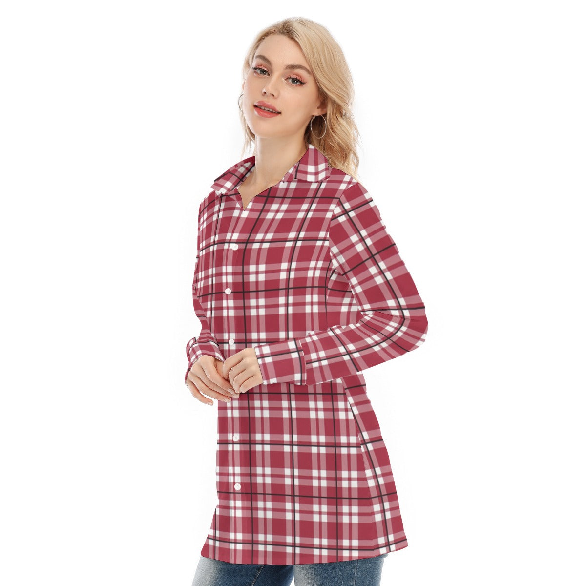 Alabama - Crimson Tide tartan plaid  Women's Long Shirt |115GSM Cotton poplin