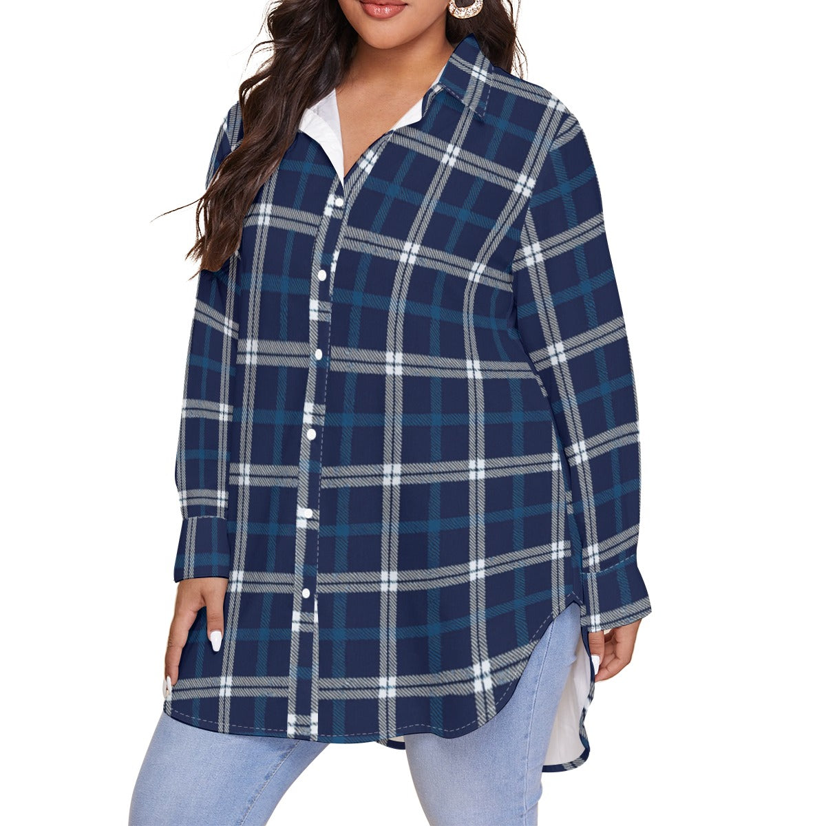 Penn State Tartan Plaid Nittany Lions Women's Shirt With Long Sleeve(Plus Size)