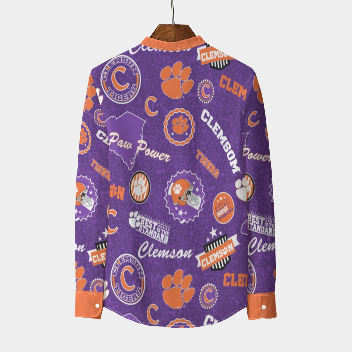 Clemson  - Tigers Stand Collar Shirt With Long Sleeve|110GSM Imitation Flax