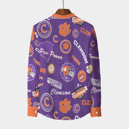 Clemson  - Tigers Stand Collar Shirt With Long Sleeve|110GSM Imitation Flax