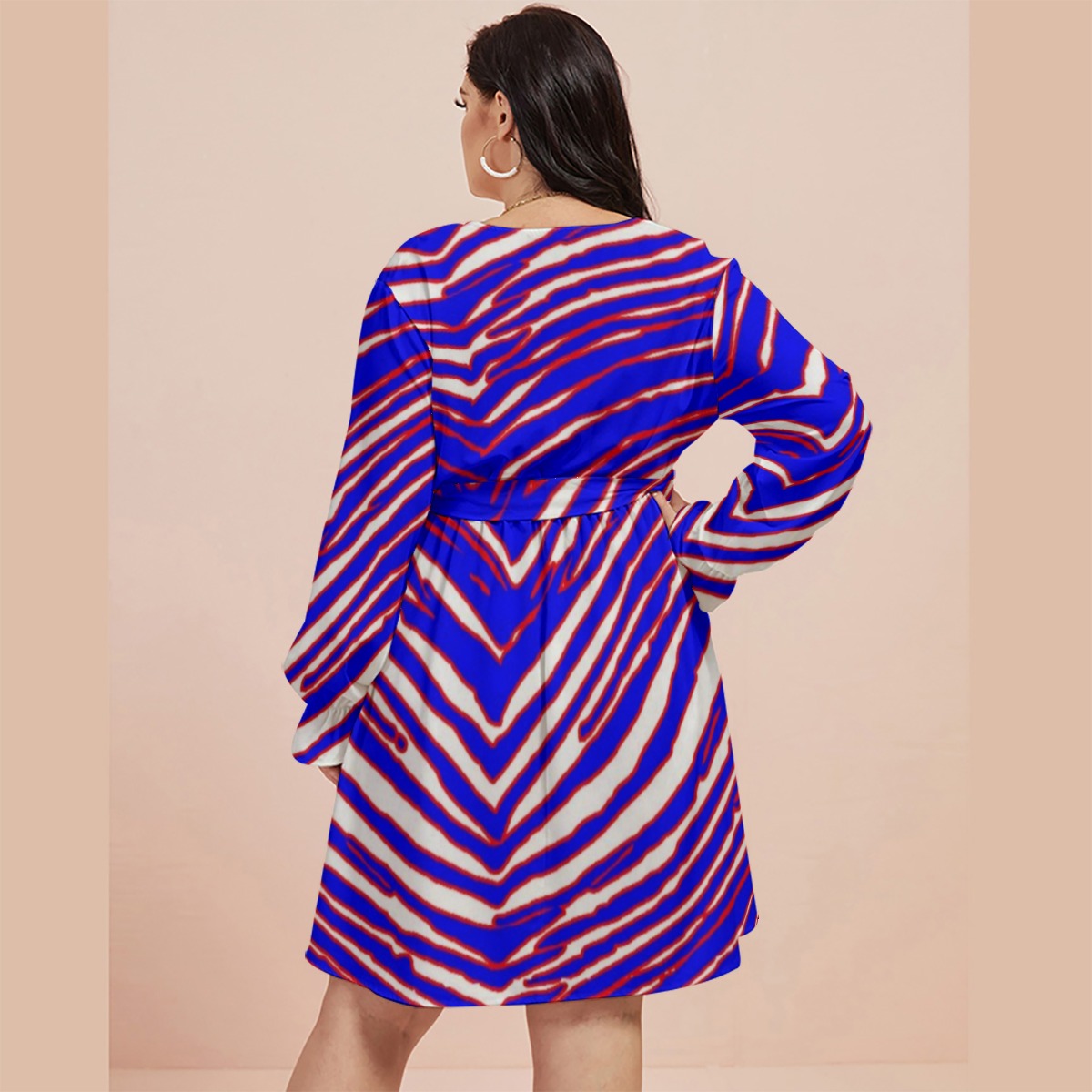 Buffalo Bills Zubaz Women's V-neck Dress With Waistband(Plus Size)