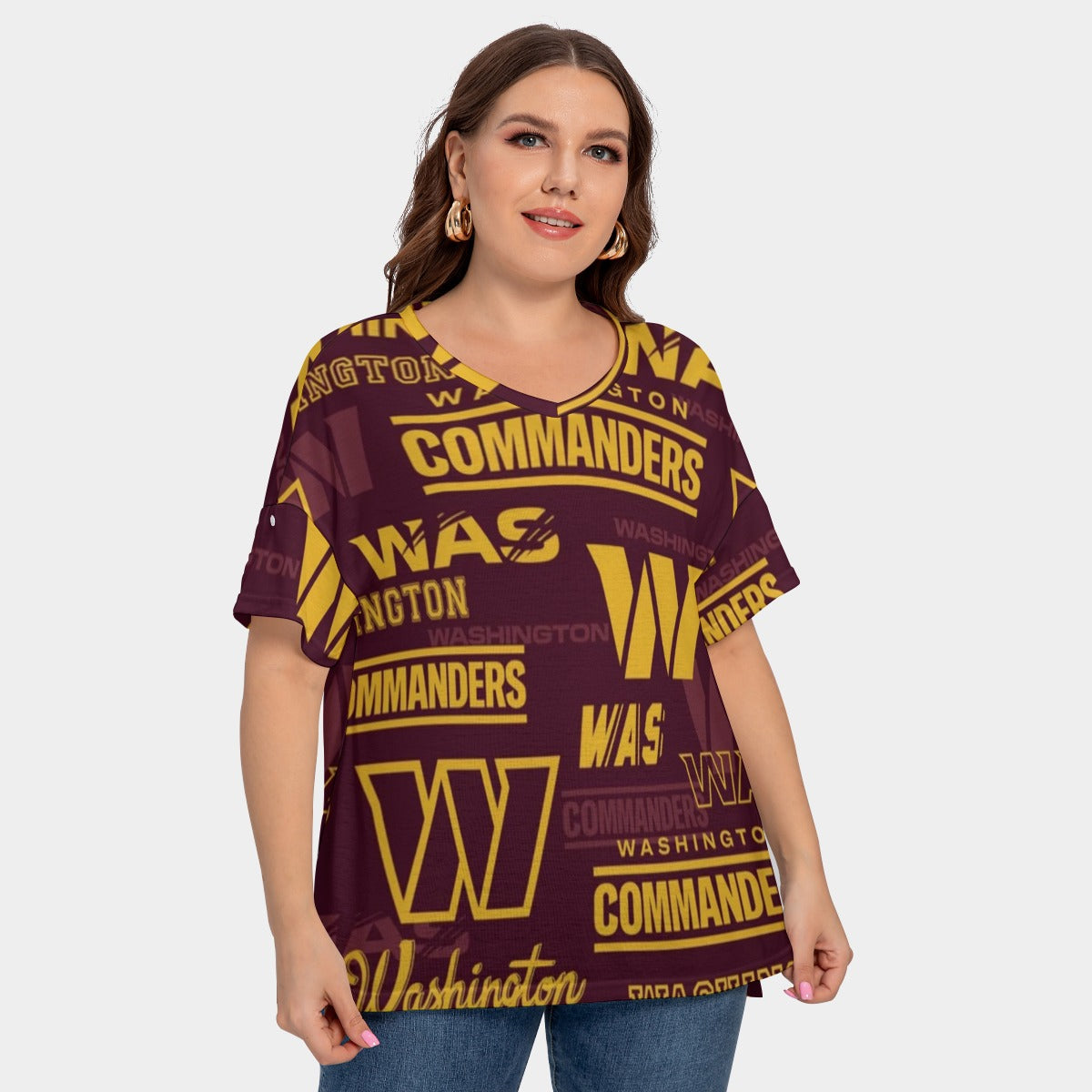 Washington Commanders Women's Drop-shoulder Short Sleeve T-shirt With Sleeve Loops(Plus Size)
