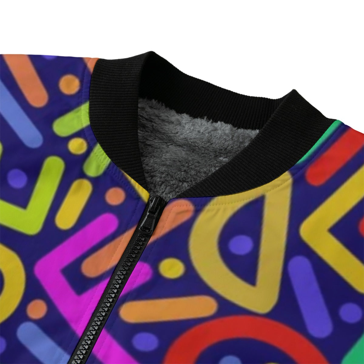Urban Legend 90s Street Icons Bright Random Pattern Latin Letters Fleece Bomber Jacket