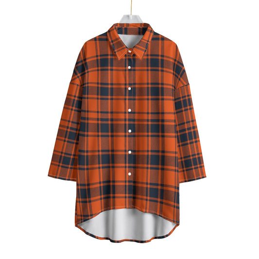 Illinois Urbana - Fighting Illini Tartan Plaid Women's Chiffon Shirt With Elbow Sleeve