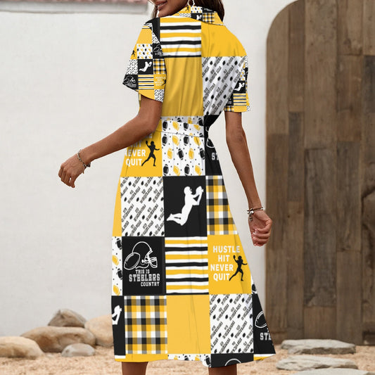 All-Over Print Women's Shirt Dress with Waist Tie