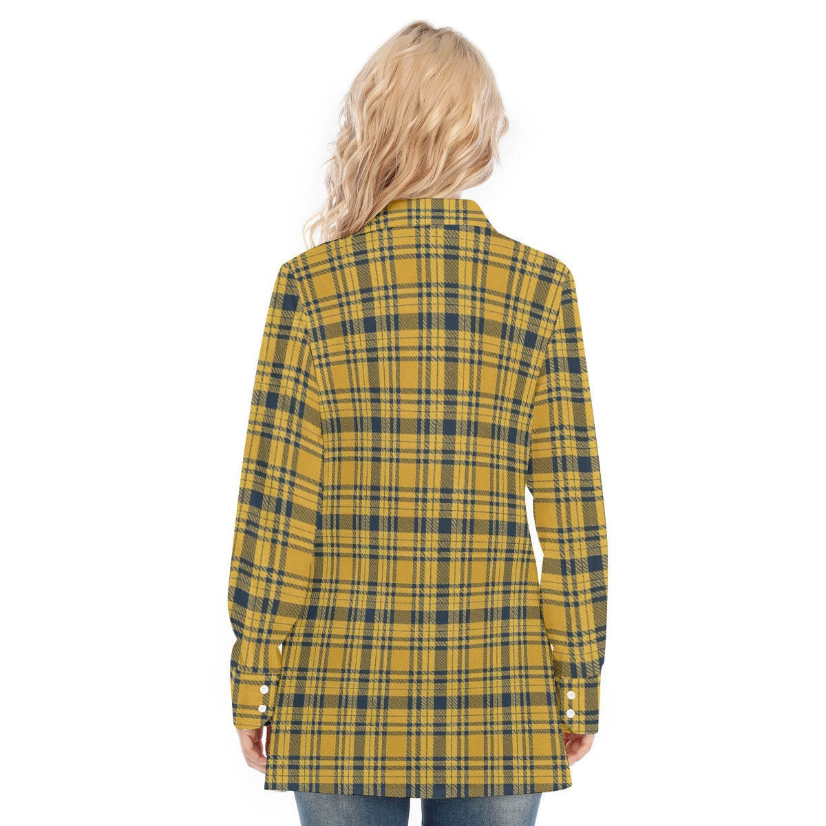 Georgia Yellow Jackets Tartan Plaid  Women's Long Shirt |115GSM Cotton poplin