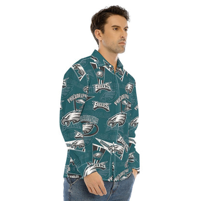 Philadelphia Football Game Day All-Over Print Men's Lapel Collar Shirt With Concealed Placket