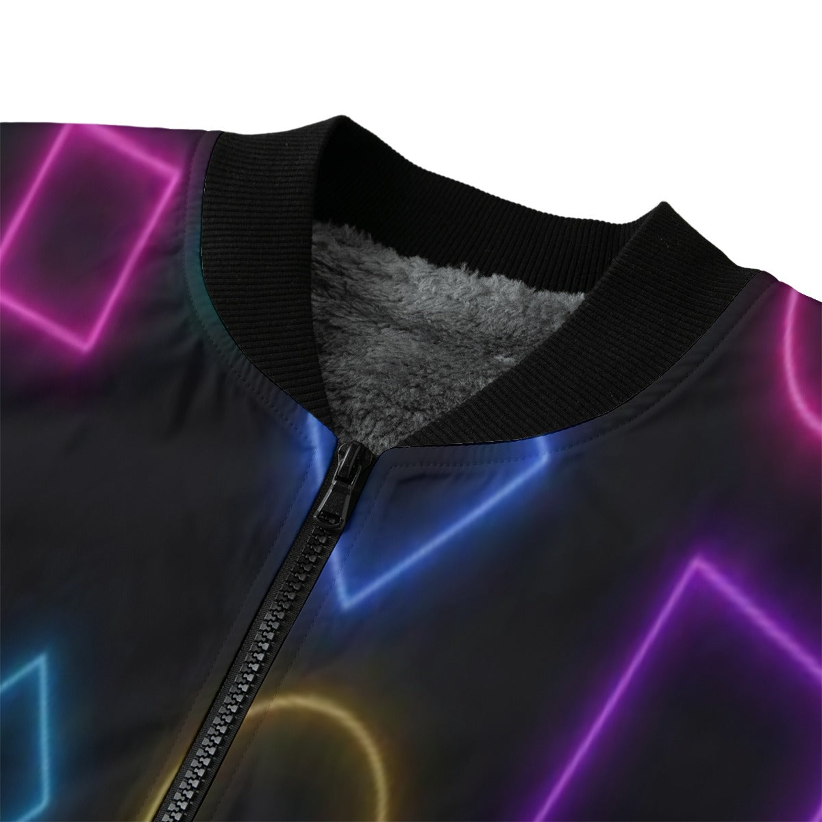Neon Nights Abstract Retro Sci Neon Bright Fleece Bomber Jacket – Futuristic Urban Streetwear