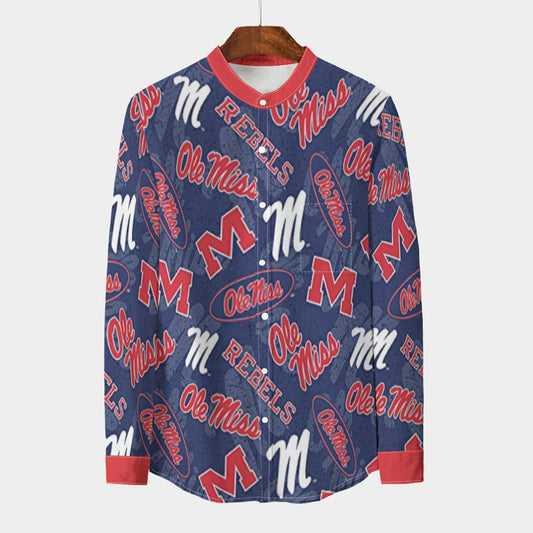 Mississippi Ole MissRebels Stand Collar Shirt With Long Sleeve|110GSM Imitation Flax
