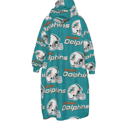 Miami Football Game Day All-Over Print Kid's Sherpa Fleece Mid-Length Hoodie Blanket