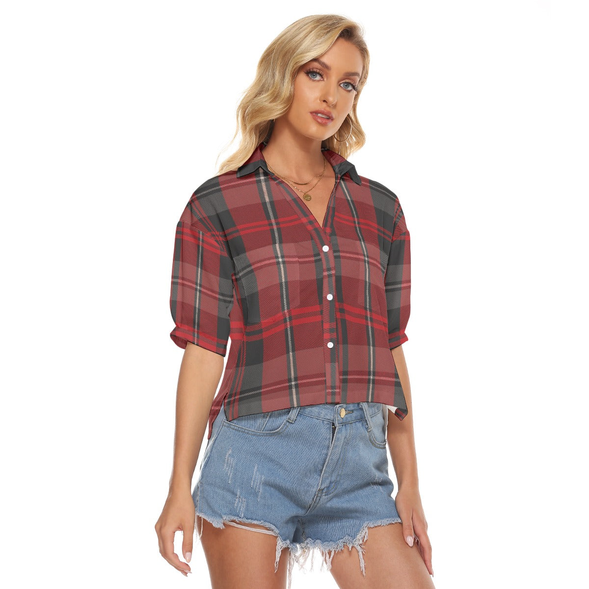 Urban Legend New Mexico Lobos Tartan Plaid Women's V-Neck Shirt – Red, Silver, and Black College Str