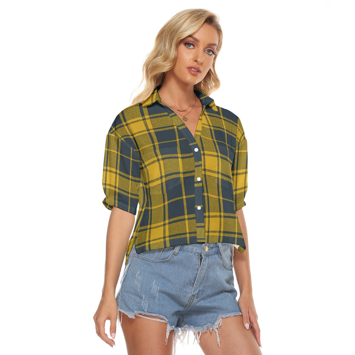 Urban Legend Michigan Wolverines Tartan Plaid Women's V-Neck Shirt – Maize and Blue College Streetwe