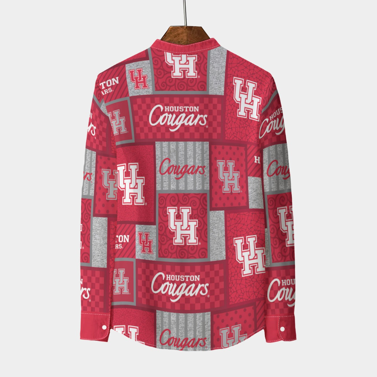 Houston Cougars Stand Collar Shirt With Long Sleeve|110GSM Imitation Flax