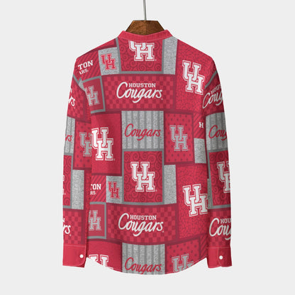 Houston Cougars Stand Collar Shirt With Long Sleeve|110GSM Imitation Flax