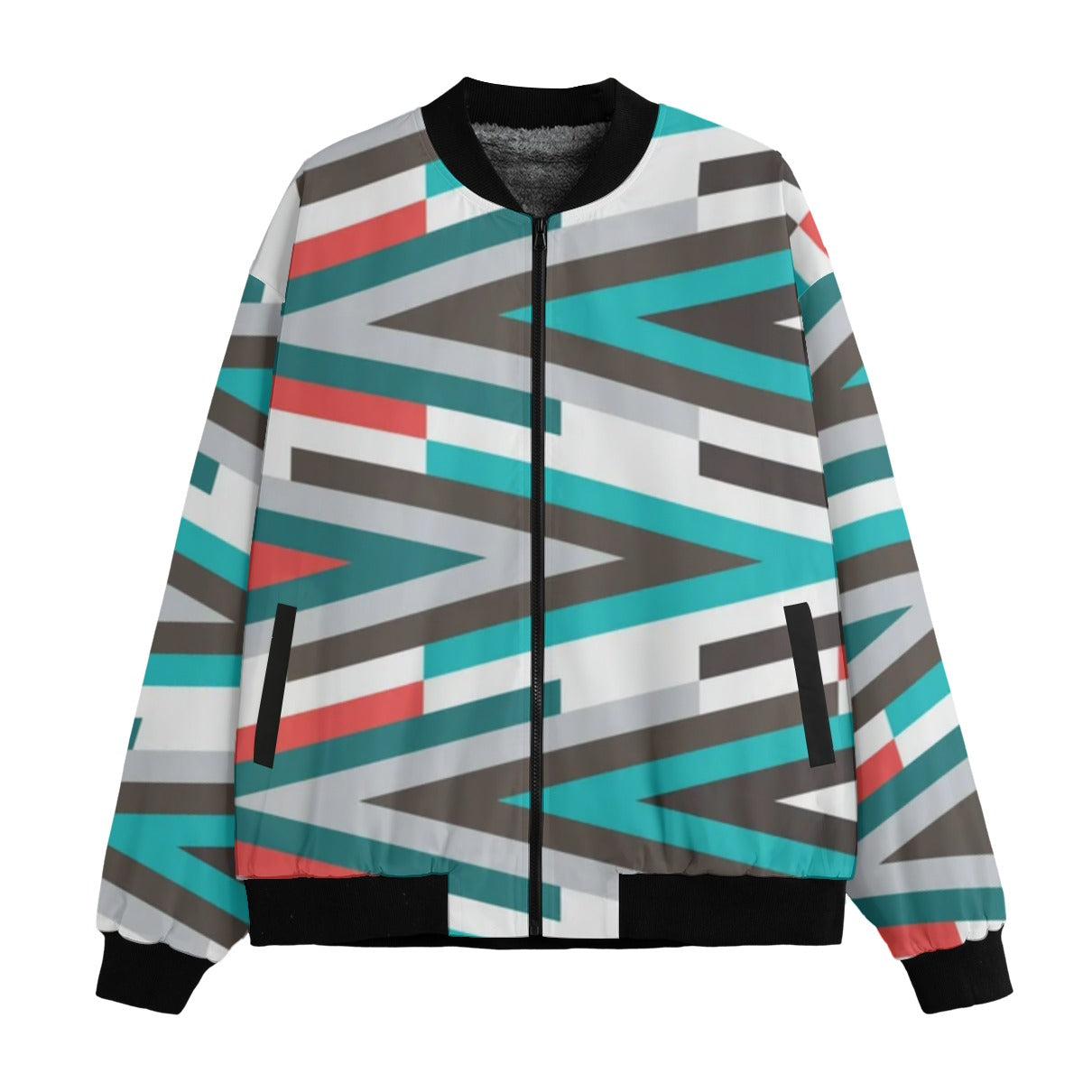 Urban Legend 90s Street Icons Abstract Geometric Pattern Inspired Tribal Fleece Bomber Jacket