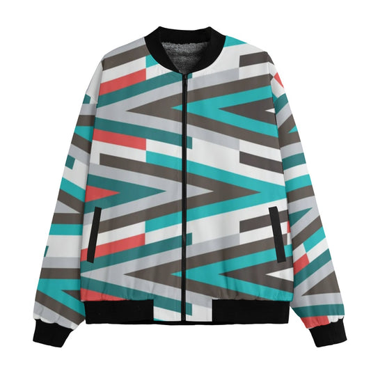 Urban Legend 90s Street Icons Abstract Geometric Pattern Inspired Tribal Fleece Bomber Jacket