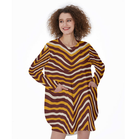 Washington Commanders Women's Casual Loose Long Sleeve Dress With Pocket