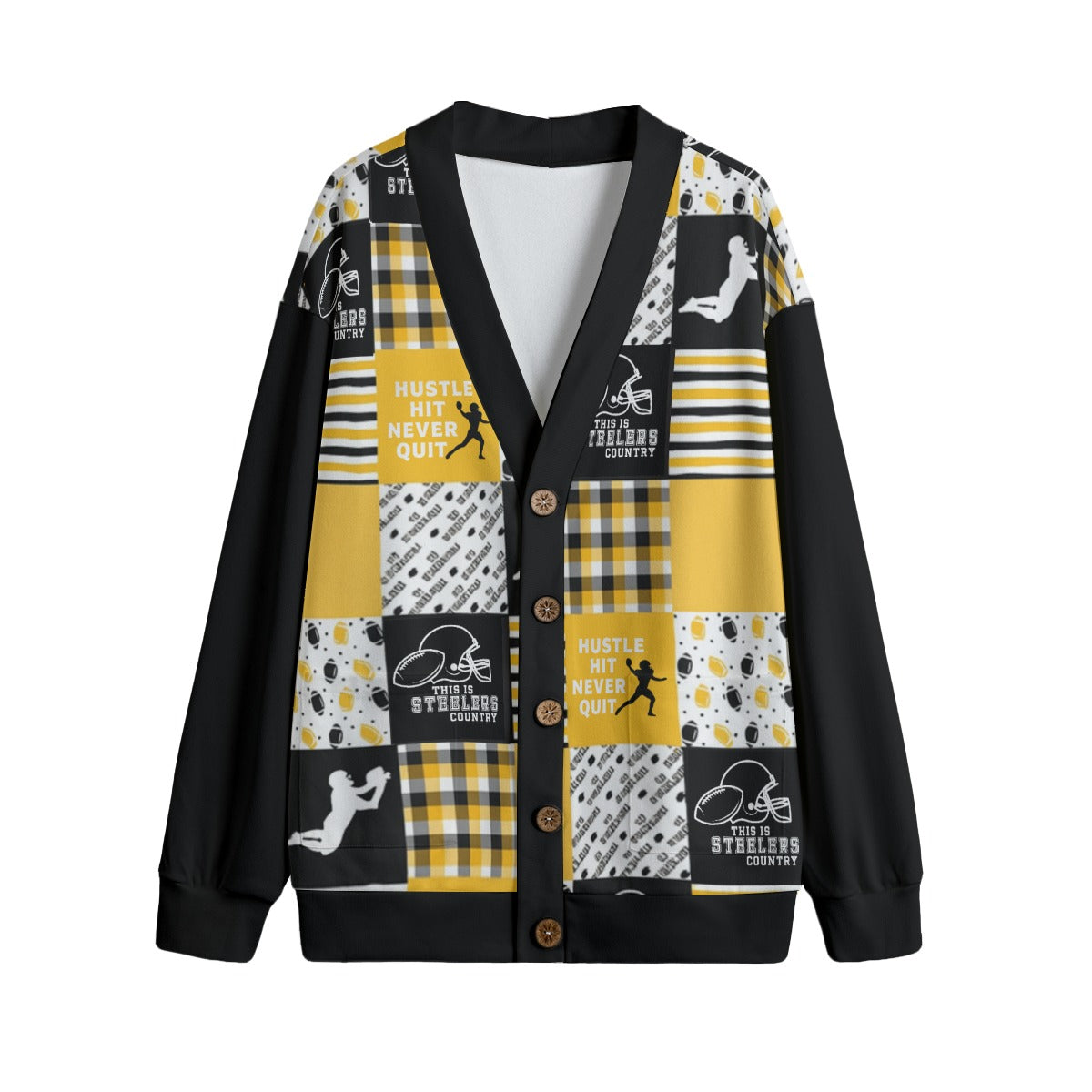 All-Over Print Unisex V-neck Knitted Fleece Cardigan With Button Closure