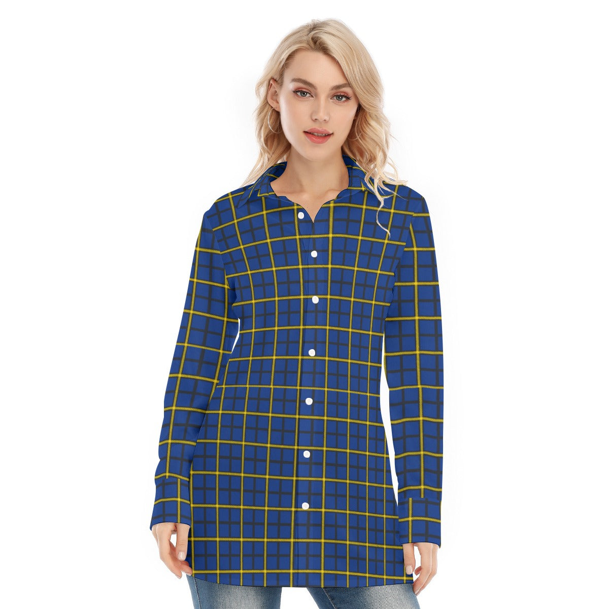 Pittsburgh Tartan Plaid Panthers Women's Long Shirt |115GSM Cotton poplin