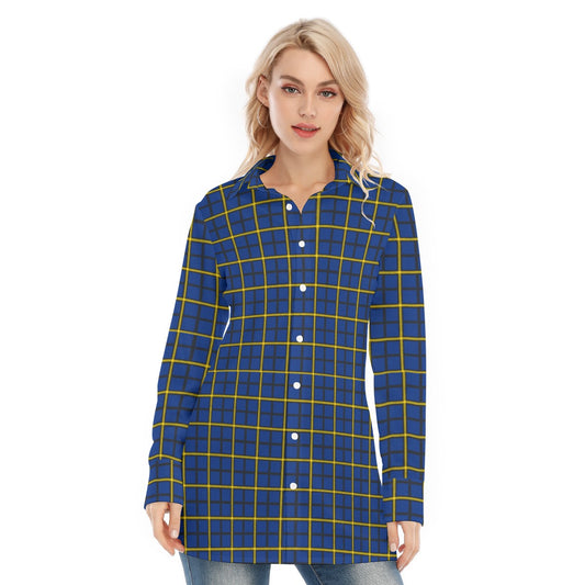 Pittsburgh Tartan Plaid Panthers Women's Long Shirt |115GSM Cotton poplin