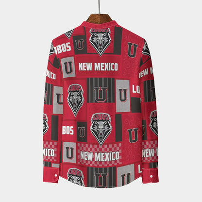 New Mexico - Lobos Stand Collar Shirt With Long Sleeve|110GSM Imitation Flax