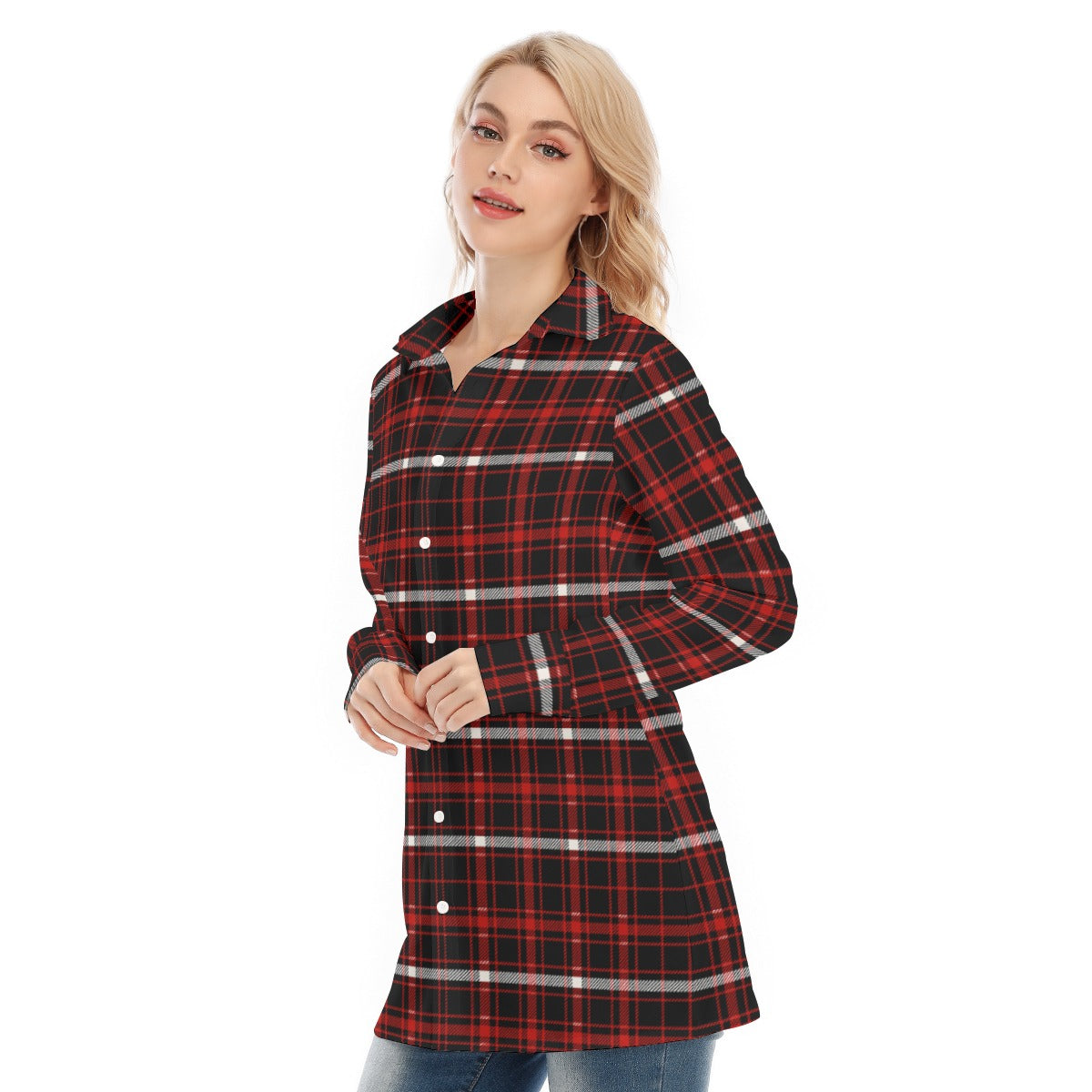 Nebraska Tartan Plaid Cornhuskers Women's Long Shirt |115GSM Cotton poplin