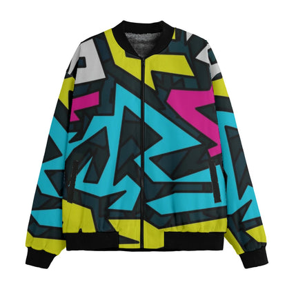 Beautiful Abstract Graffiti Seamless Fleece Bomber Jacket – Artistic Urban Streetwear