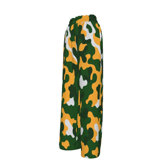 Green Bay Football Game Day All-Over Print Women's Faux Silk Wide-Leg Pants