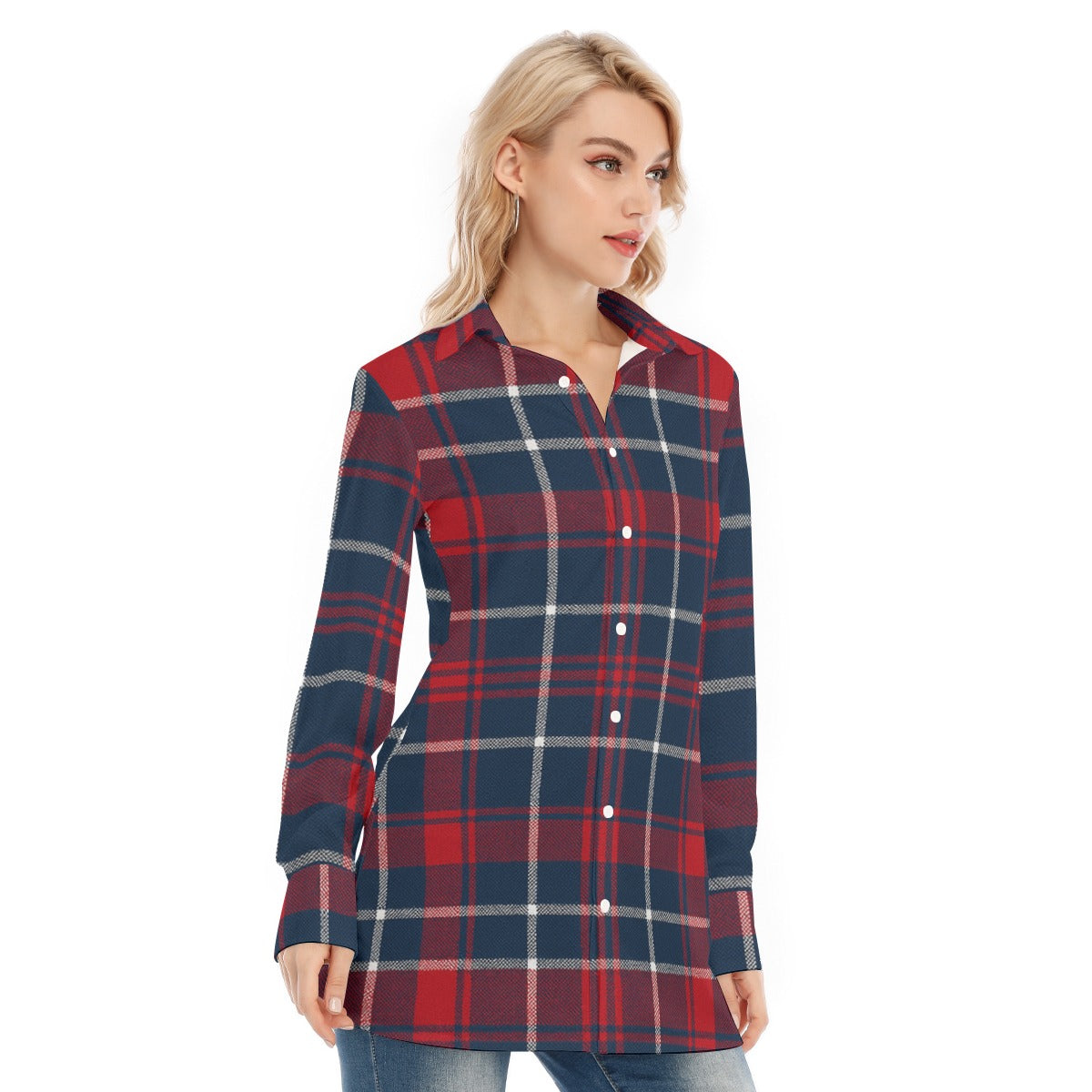 Arizona - Wildcats tartan plaid  Women's Long Shirt |115GSM Cotton poplin
