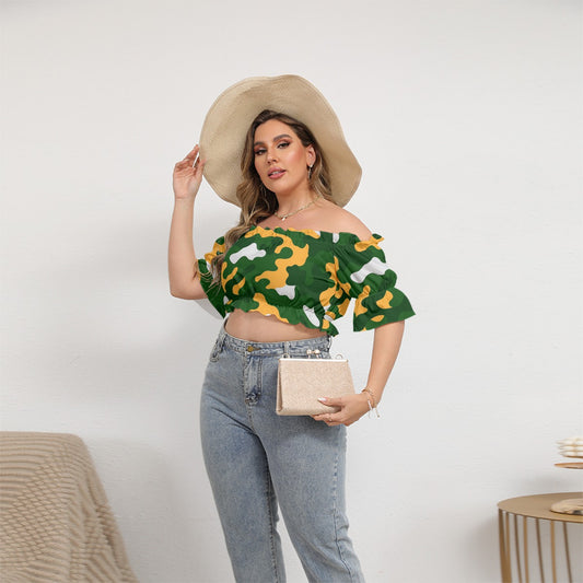 Green Bay Football Game Day All-Over Print Women's Off-shoulder Cropped Top With Short Puff Sleeve