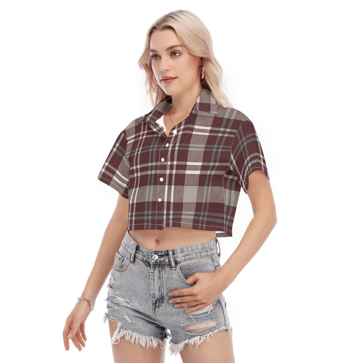 Texas Tartan Plaid A&M - Aggies  Women's Cropped Shirt