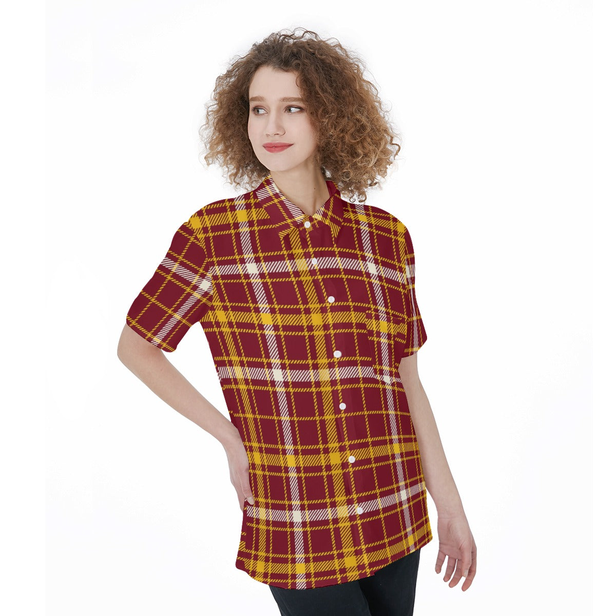 Minnesota Tartan Plaid Golden Gophers Women's Short Sleeve Shirt With Pocket