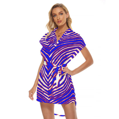 Buffalo Bills Zubaz Women's Stand-up Collar Casual Dress With Belt