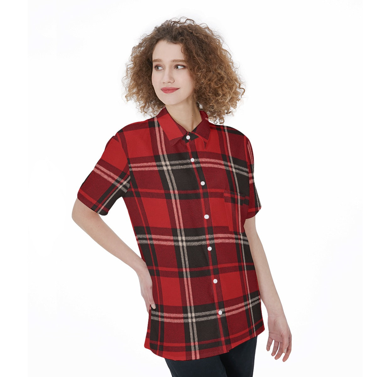 Cincinnati - Bearcats Tartan Plaid  Women's Short Sleeve Shirt With Pocket