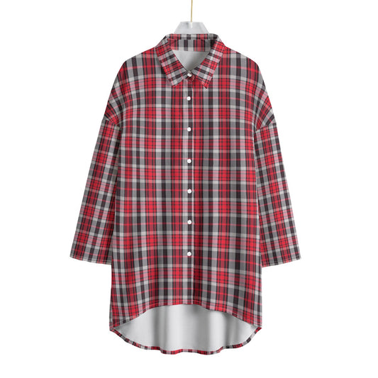 New Mexico Tartan Plaid Lobos Women's Chiffon Shirt With Elbow Sleeve