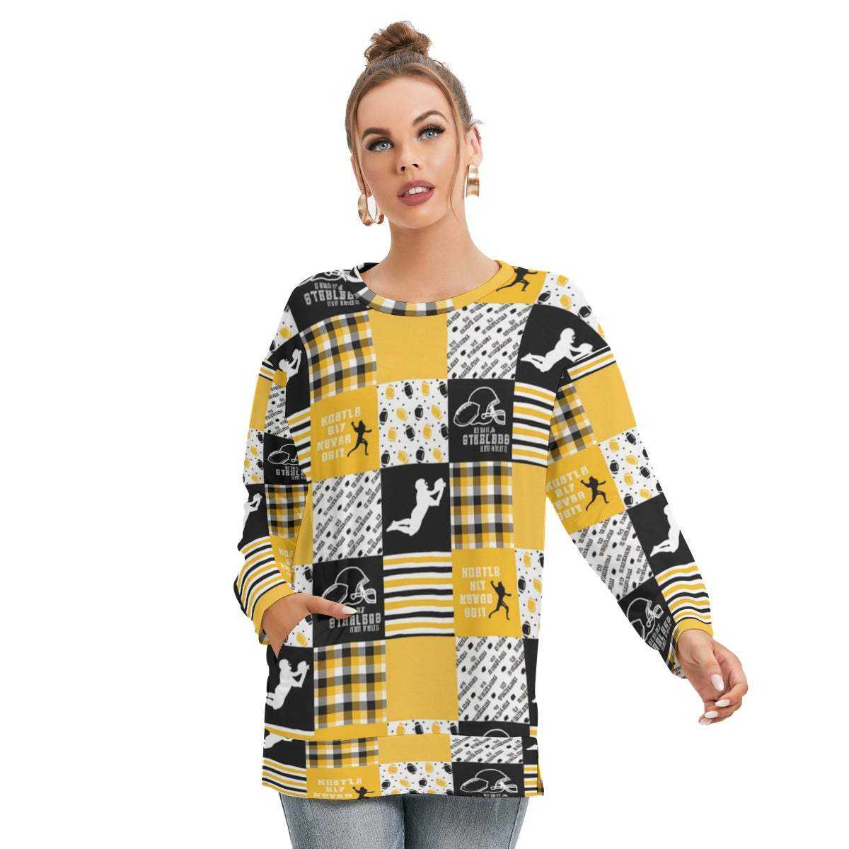 All-Over Print Women's Side Split O-neck Sweatshirt