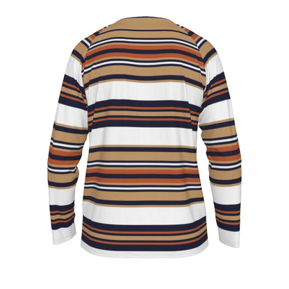 Beige, Navy and Rust Striped Long Sleeve Shirt – Retro Chic Casual Wear