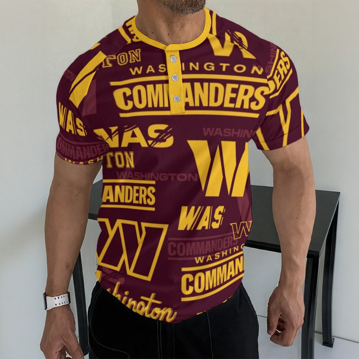 Washington Commanders Men's Raglan Sleeve T-shirt With Button Closure