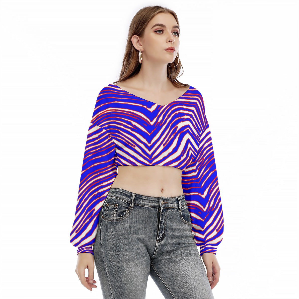 Buffalo Bills Zubaz Women's V-neck Long Sleeve Cropped Sweatshirt