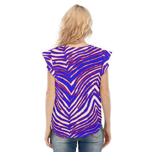 Buffalo Bills Zubaz Women's O-neck T-shirt With Ruffle Sleeves
