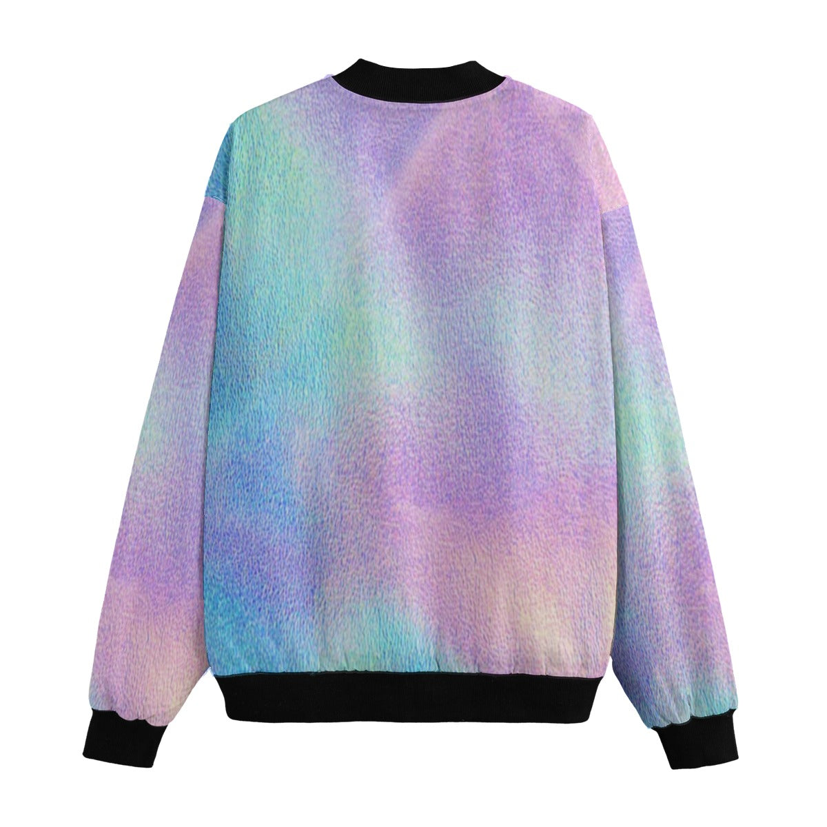 Neon Nights Holographic Pink and Blue Fleece Bomber Jacket – Futuristic Streetwear Style