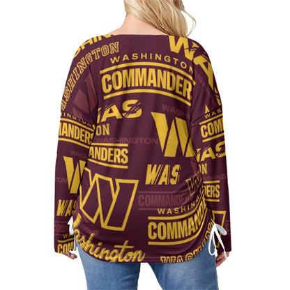 Washington Commanders Women’s V-neck T-shirt With Side Drawstring(Plus Size)