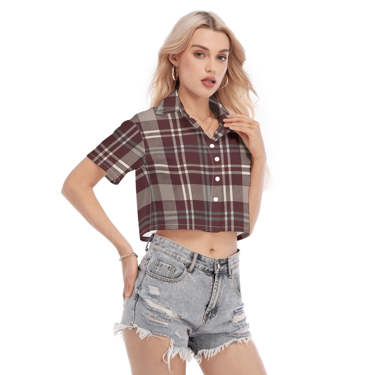 Texas Tartan Plaid A&M - Aggies  Women's Cropped Shirt