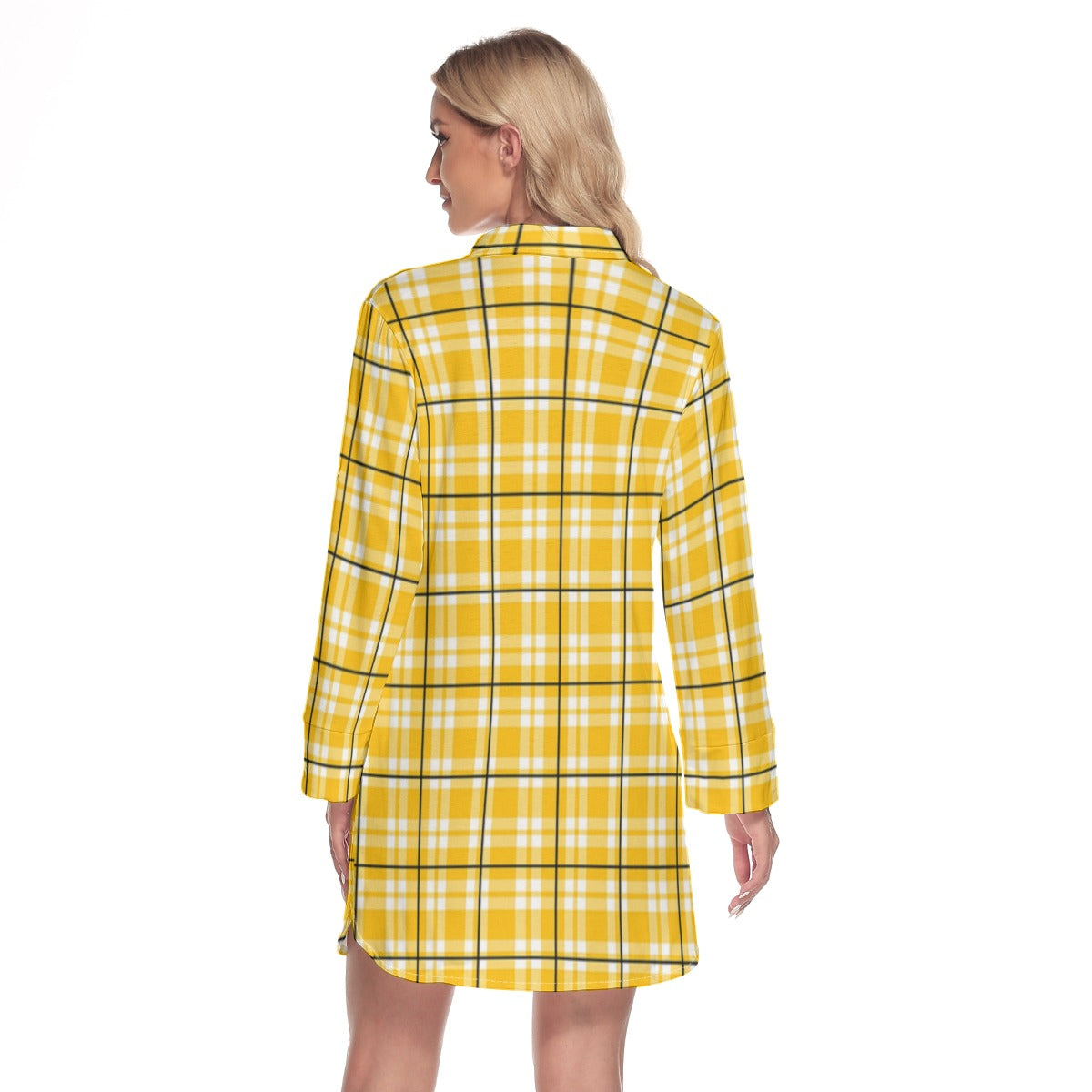 All-Over Print Women's Lapel Shirt Dress With Long Sleeve