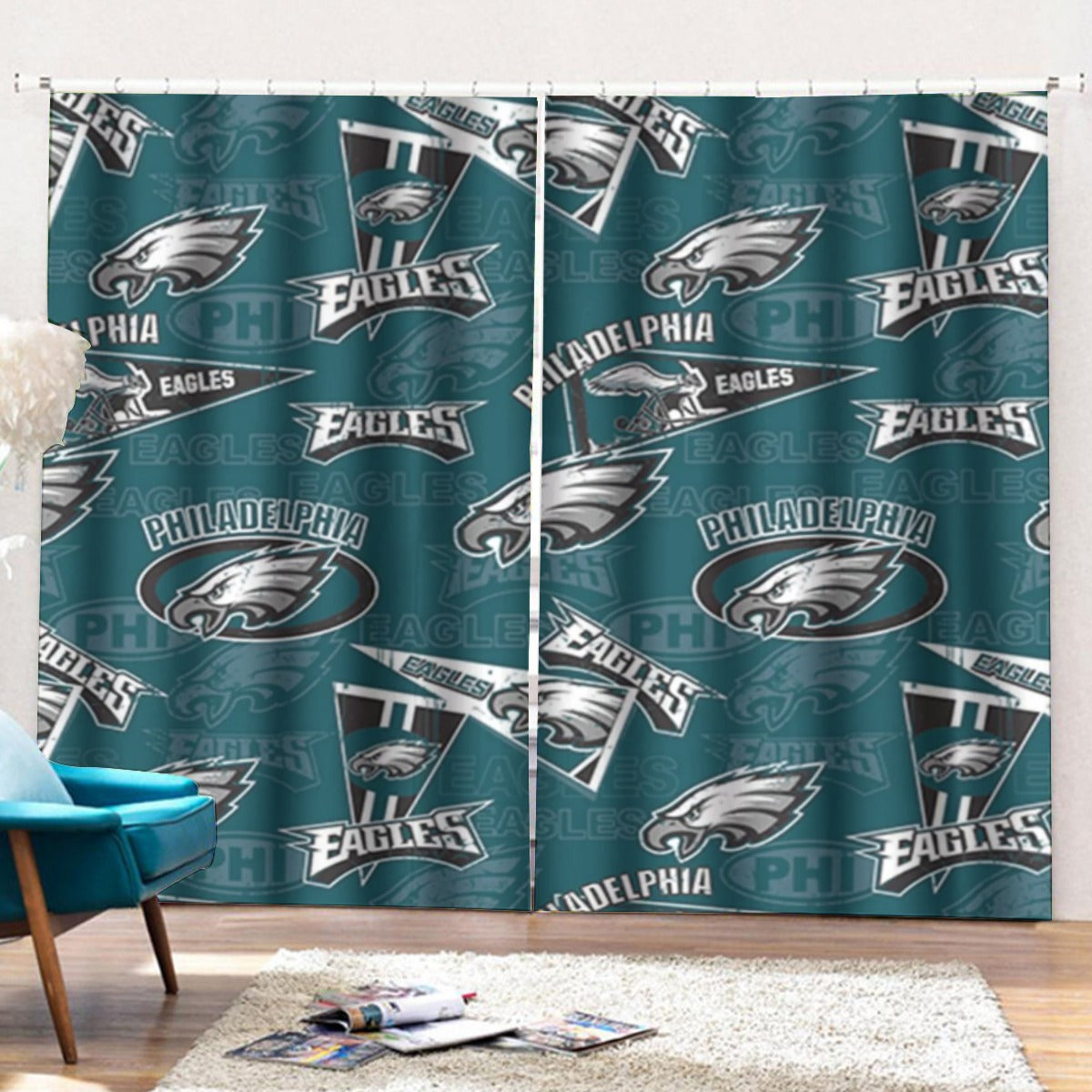 Philadelphia Football Game Day Curtains with Hooks (Large Size)