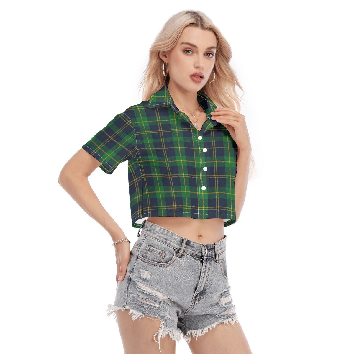 Notre Dame Tartan Plaid Fighting Irish Women's Cropped Shirt