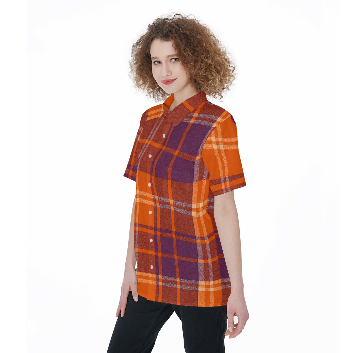Clemson Tartan Plaid Women's Short Sleeve Shirt With Pocket