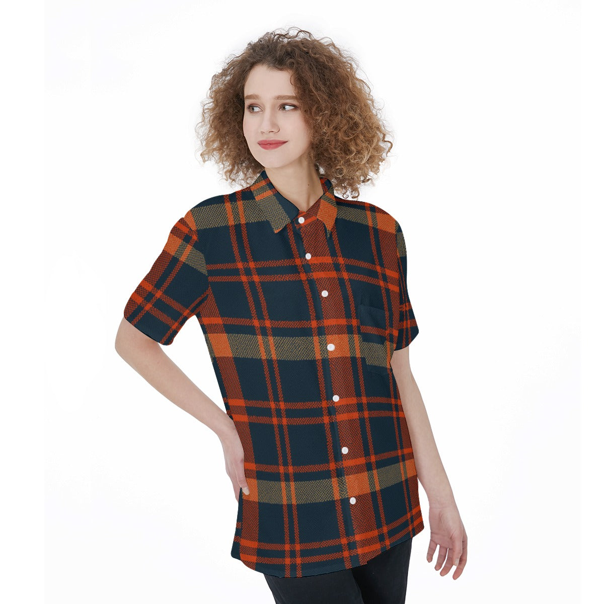 Auburn - Tigers Tartan Plaid Women's Short Sleeve Shirt With Pocket