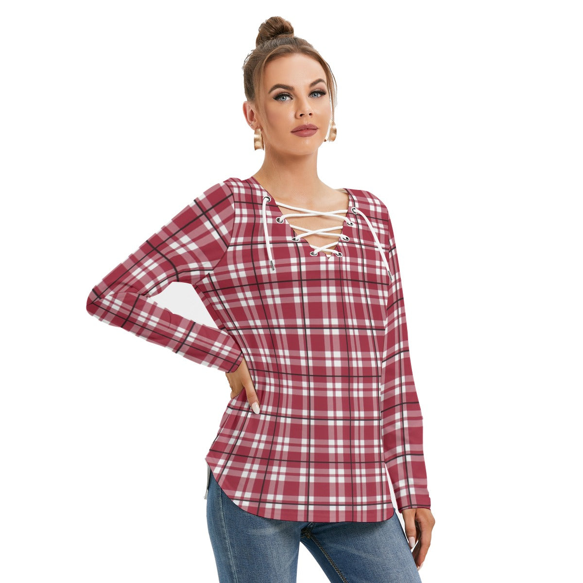 Alabama - Crimson Tide tartan plaid  Women's Long Sleeve Neckline Tie Sweatshirt